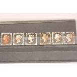 Six individual 1840 1d blacks, very fine used 4 margins. Mounted to a stock card