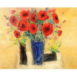 Nael Hanna (Scottish/Iraqi born 1959) ARR Framed oil on canvas, signed 'Poppies in a blue vase' 80cm