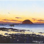 Frank Colclough ARR Framed oil on board, signed 'Ailsa Craig at Sunset' 24cm x 24cm