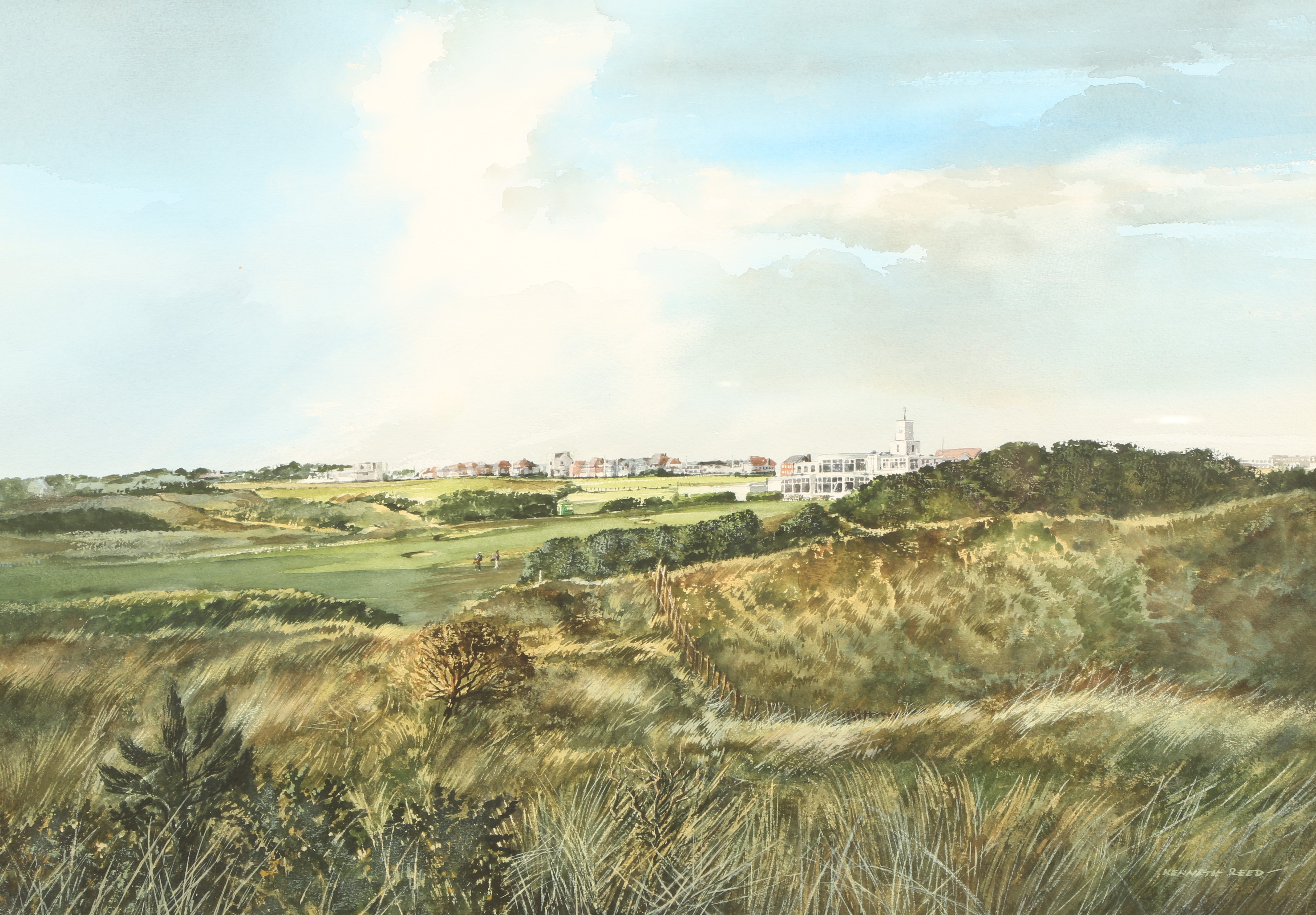 Kenneth Reed ARR Gilt framed watercolour 'Loch Lomond Golf Course' 46cm x 93cm