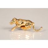 Cartier 18 carat gold panther tie pin with emerald eyes signed Cartier No607004 stamped 750 with