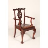 Set of six mahogany Chippendale style dining chairs with drop in seats, two carvers and four chairs