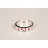 Ladies 18 carat white gold ruby and diamond eternity ring, five diamonds and four rubies. Ring