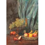 Unsigned Framed oil on canvas 'Still life bottle of Champagne and fruit' 68cm x 50cm