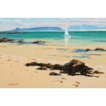 Frank Colclough ARR Framed acrylic on linen, signed 'Camusdarach Shore, June Morning' 50cm x 60cm