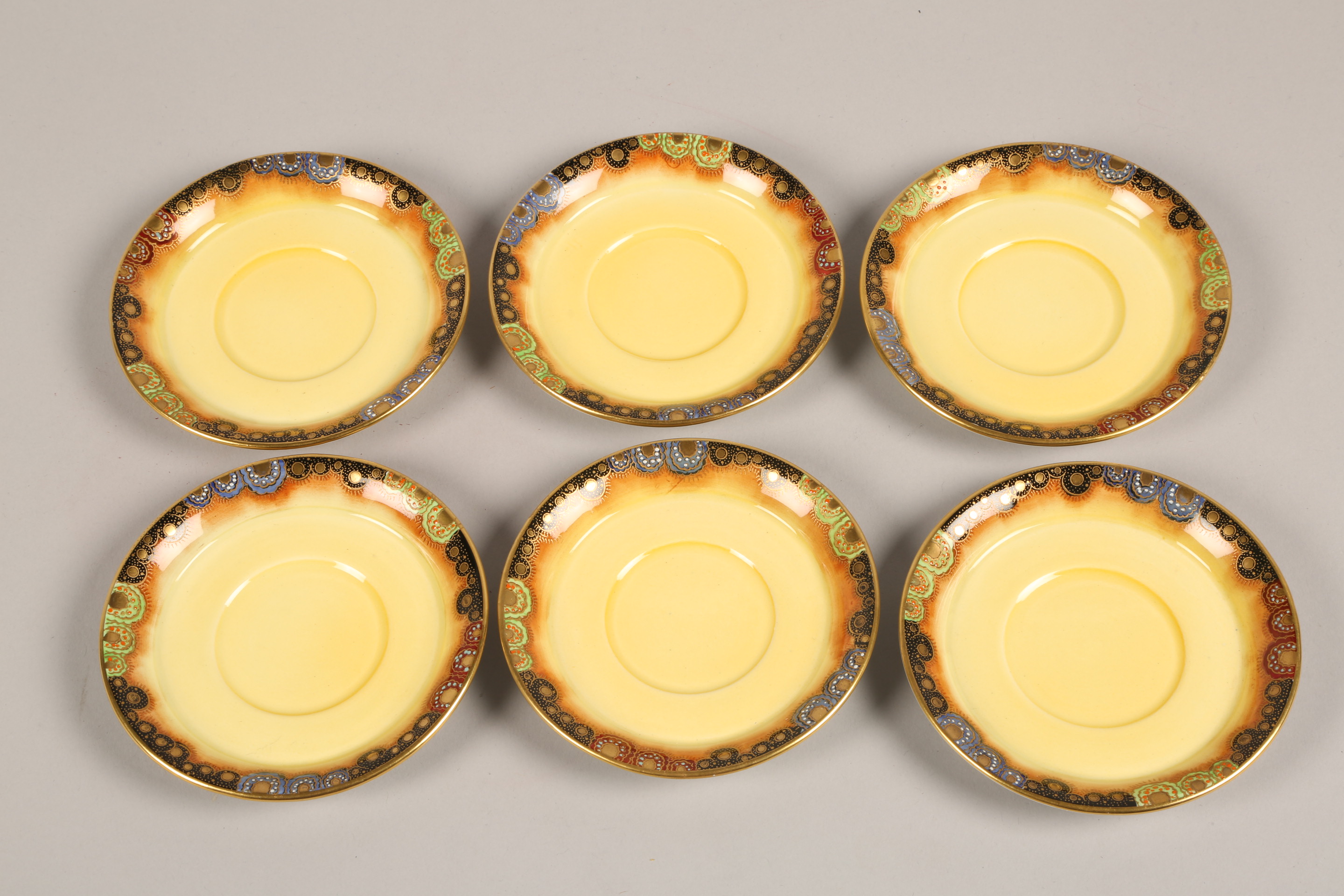 Art Deco Carlton ware coffee set, coffee pot, sugar and cream, six saucers and six cups, yellow - Image 2 of 8