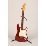 Fender stratocaster candy apple red, white pickguard. Serial number 4132217 ensenada plant, Mexico
