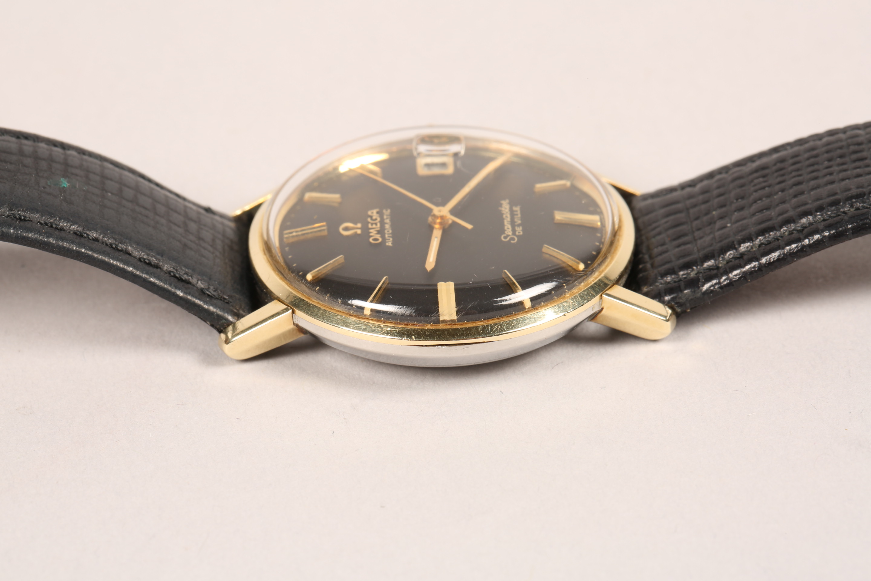 Gents Omega automatic Seamaster deville wrist watch, with black dial and date aperture on black - Image 4 of 6