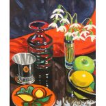 Frank Colclough ARR Framed oil on board, signed 'Snow Drops and fruit' 24cm x 24cm