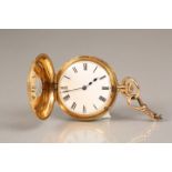 Ladies 18 carat gold cased half hunter pocket watch, inscribed in inner metal plate Russells, 18