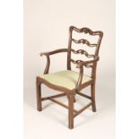 Set of eight 19th century mahogany ladder backed dining chairs, six chairs, two carvers, drop in