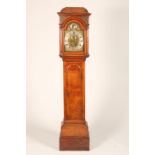 Oak Longcase clock, engraved brass and silvered dial with Roman numerals with subsidiary dial by