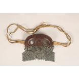 A rare WWI tank drivers mask, medieval style leather mask with chainmail to protect against metal