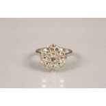 Ladies 18 carat white gold diamond cluster ring, brilliant cut diamonds in a round stepped