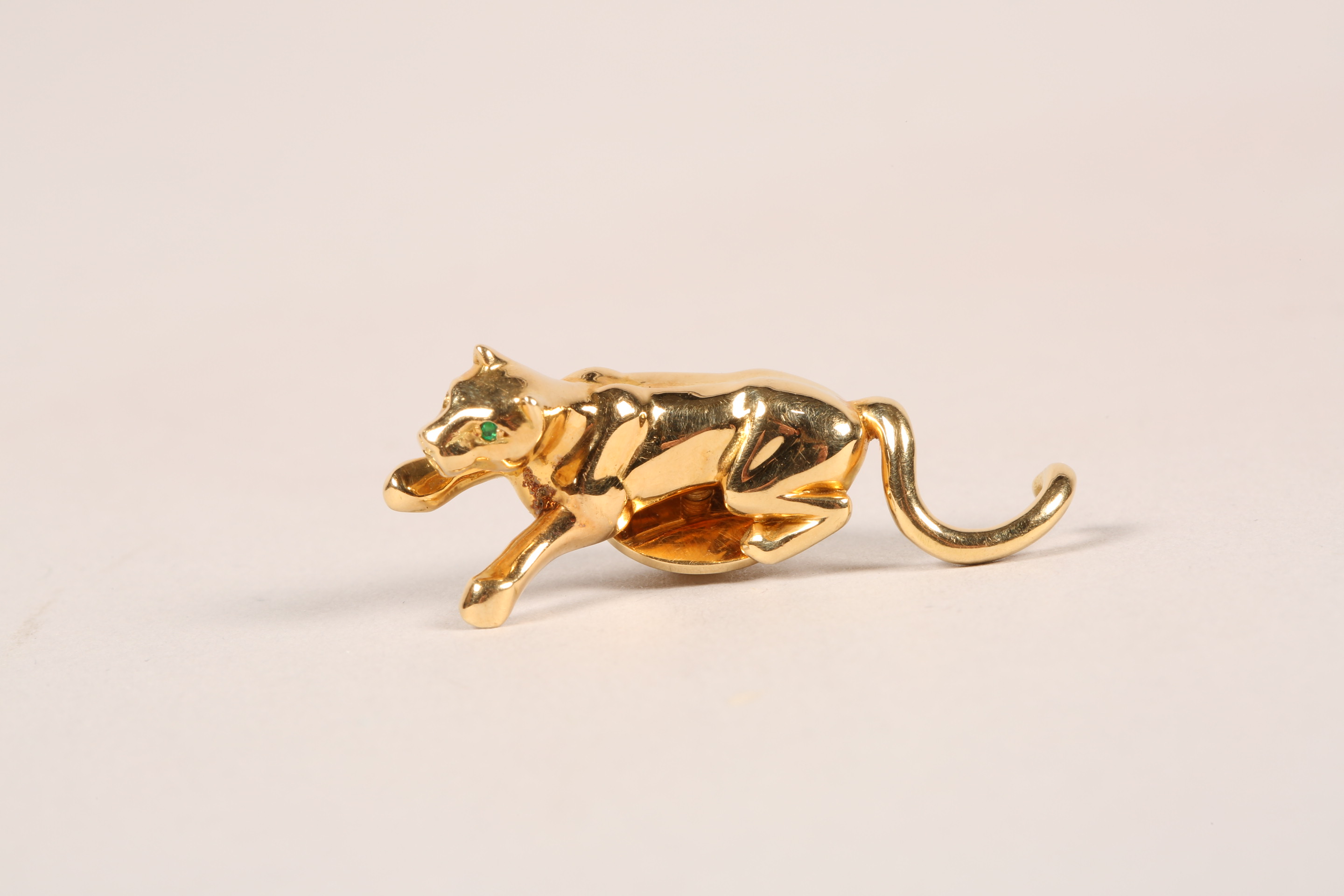 Cartier 18 carat gold panther tie pin with emerald eyes signed Cartier No607004 stamped 750 with - Image 3 of 5