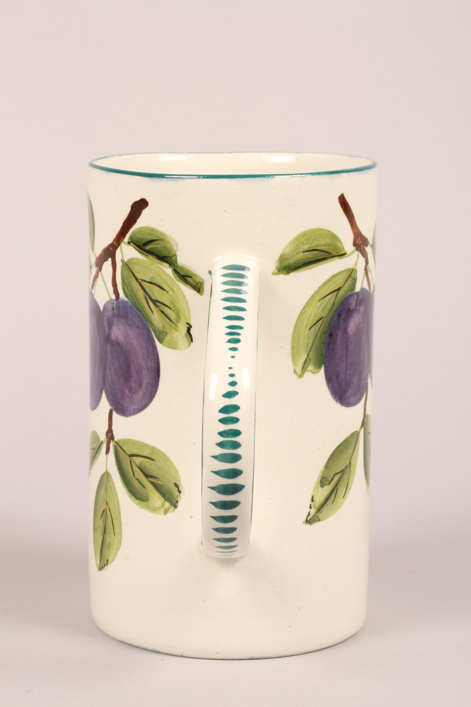 Scottish Wemyss Pottery tankard, cylindrical form, hand painted with plums signed Wemyss to base. - Image 4 of 6