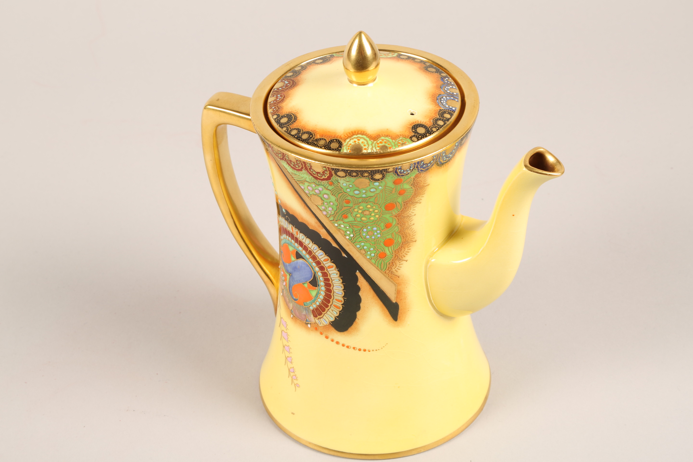 Art Deco Carlton ware coffee set, coffee pot, sugar and cream, six saucers and six cups, yellow - Image 7 of 8