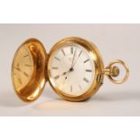 Gents 18 carat gold full hunter repeating pocket watch with white enamel dial with Roman numeral