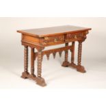 Renaissance Style Oak Consol Table, rectangular bonded top over two frieze drawers with leaf