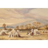 Indistinctly signed Framed watercolour, initialled TW and dated 1869 'Wheatfields' 29cm x 46cm