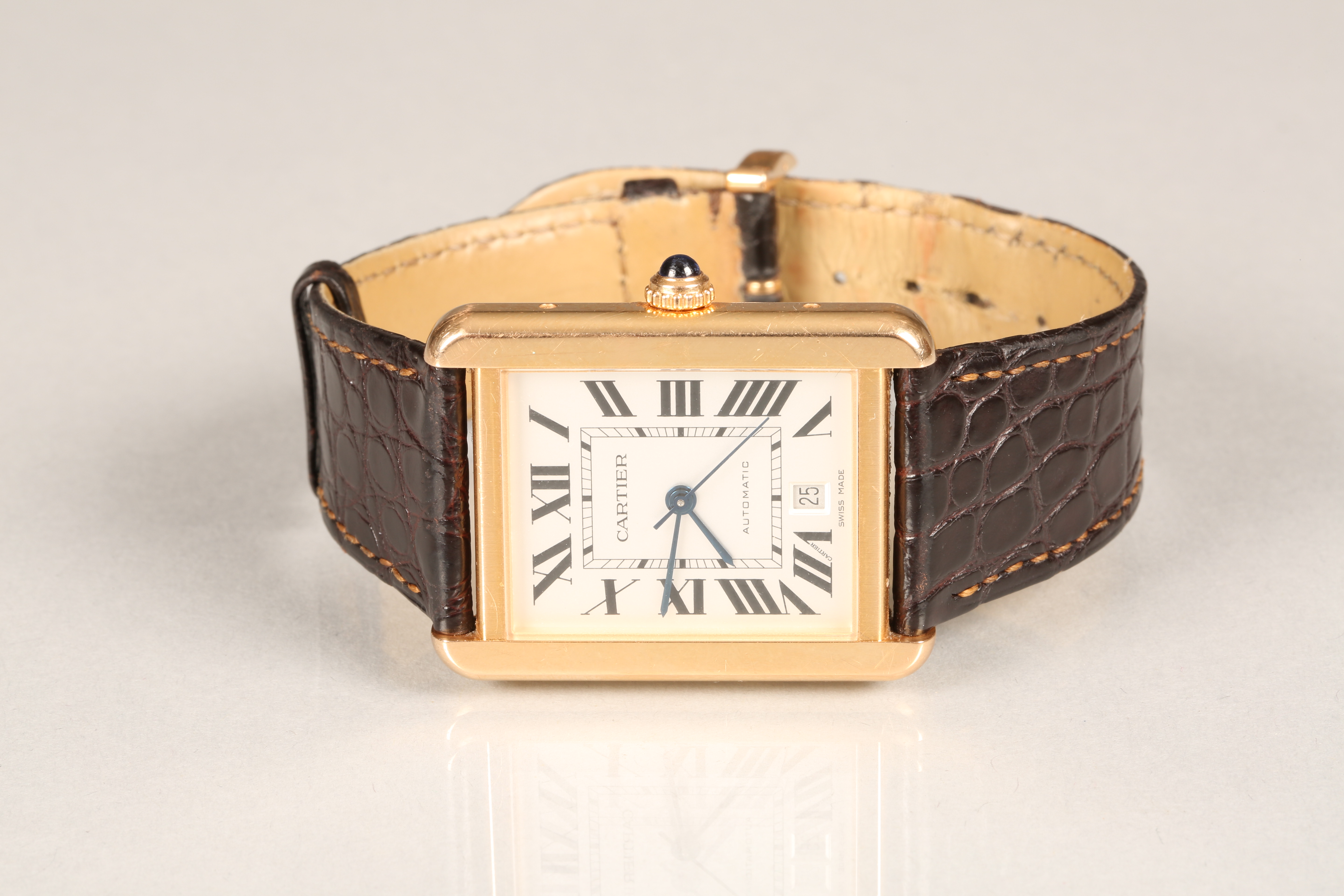 Cartier Tank Solo XL 18ct gold automatic wrist watch. Grey dial with ...