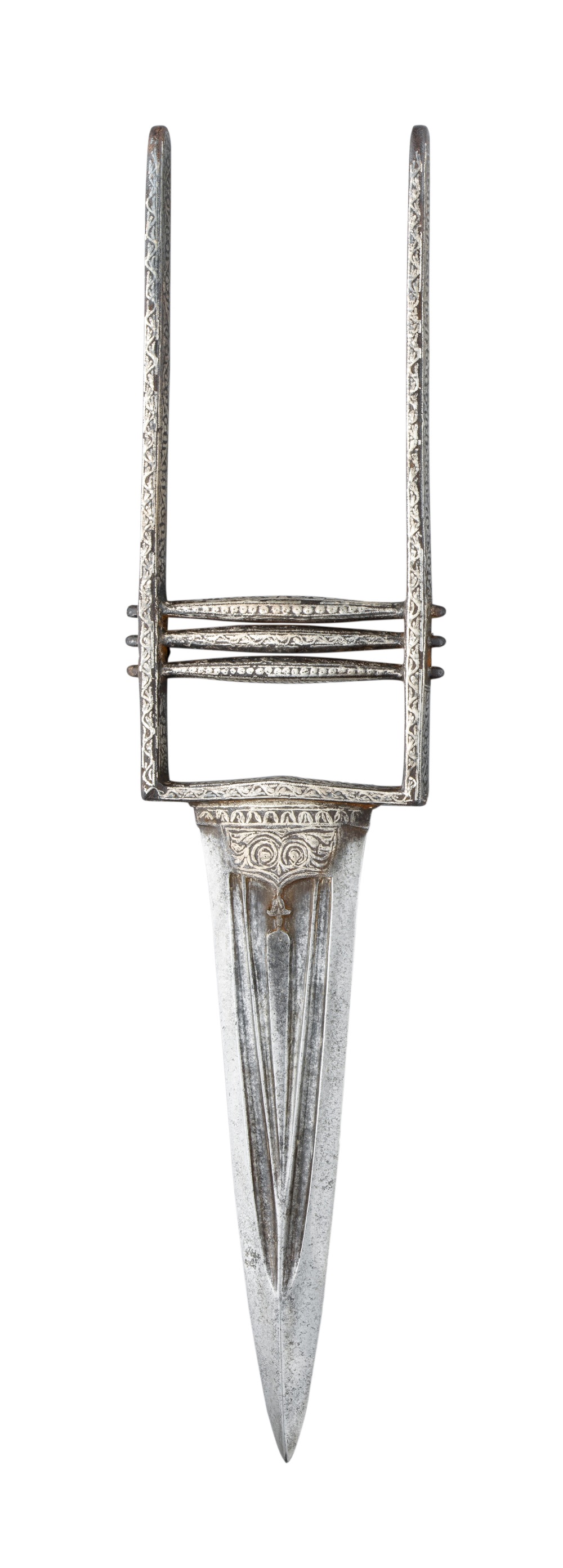 AN INDIAN DAGGER (KATAR), LATE 18TH CENTURY, PROBABLY PUNJAB with tapering blade formed with a