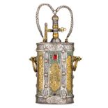 ‡ A LARGE COPPER, SILVER AND GILT POWDER-FLASK, LATE 18TH/19TH CENTURY, PERHAPS CAUCASIAN with