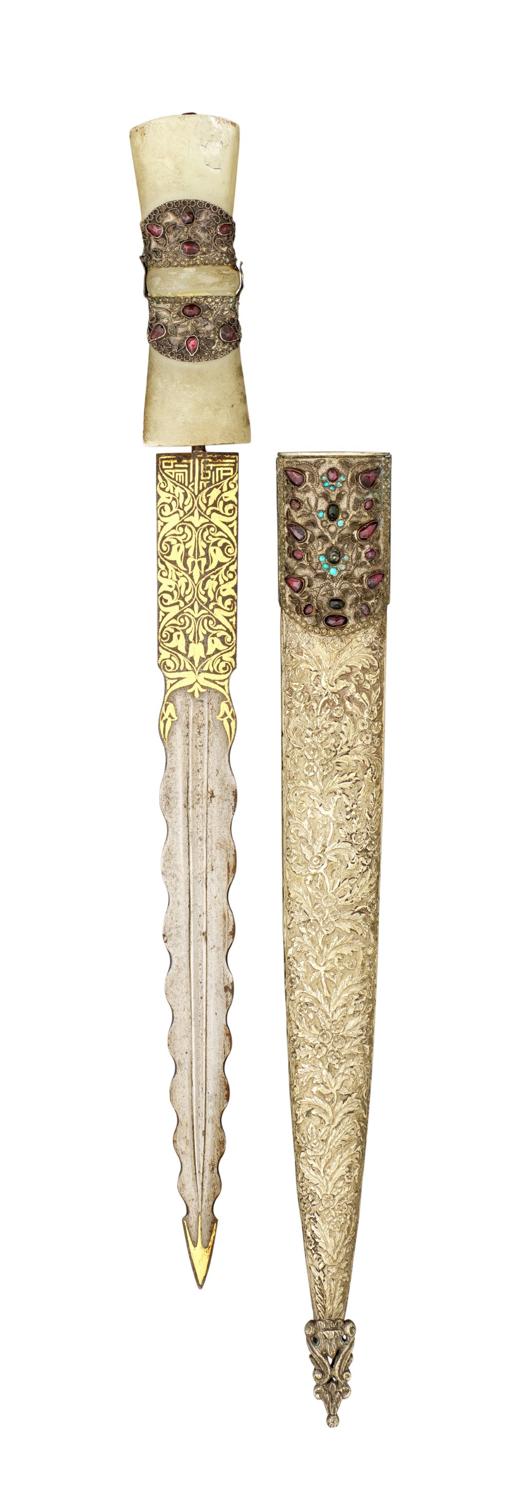 ‡ AN INDIAN JADE-HILTED DAGGER, LATE 19TH CENTURY with straight blade formed with a central