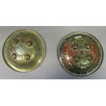 ‡ TWO SMALL INDIAN SHIELDS (DHAL) IN 19TH-CENTURY STYLE, 20TH-CENTURY of characteristic form,