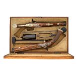 A CASED PAIR OF 36 BORE SAXON PERCUSSION OFFICER'S PISTOLS BY F. GERBIG, ZELLA ST BLASIN, CIRCA 1830