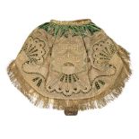 A FINE FRENCH EMBROIDERED HOLSTER COVER, EARLY 18TH CENTURY of green velvet lined with hessian,