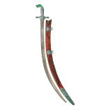 ‡ AN INDIAN SWORD WITH ENAMELLED SILVER MOUNTS (SHAMSHIR), MID-19TH CENTURY, POSSIBLY LUCKNOW with