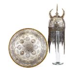 ‡ A PERSIAN HELMET (KULAH-KHUD) AND SHIELD (DHAL), QAJAR, SECOND HALF OF THE 19TH CENTURY of