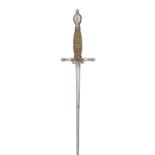 A TRANSITIONAL SWORD, MID-18TH CENTURY with tapering blade formed in two stages, iron hilt formed of