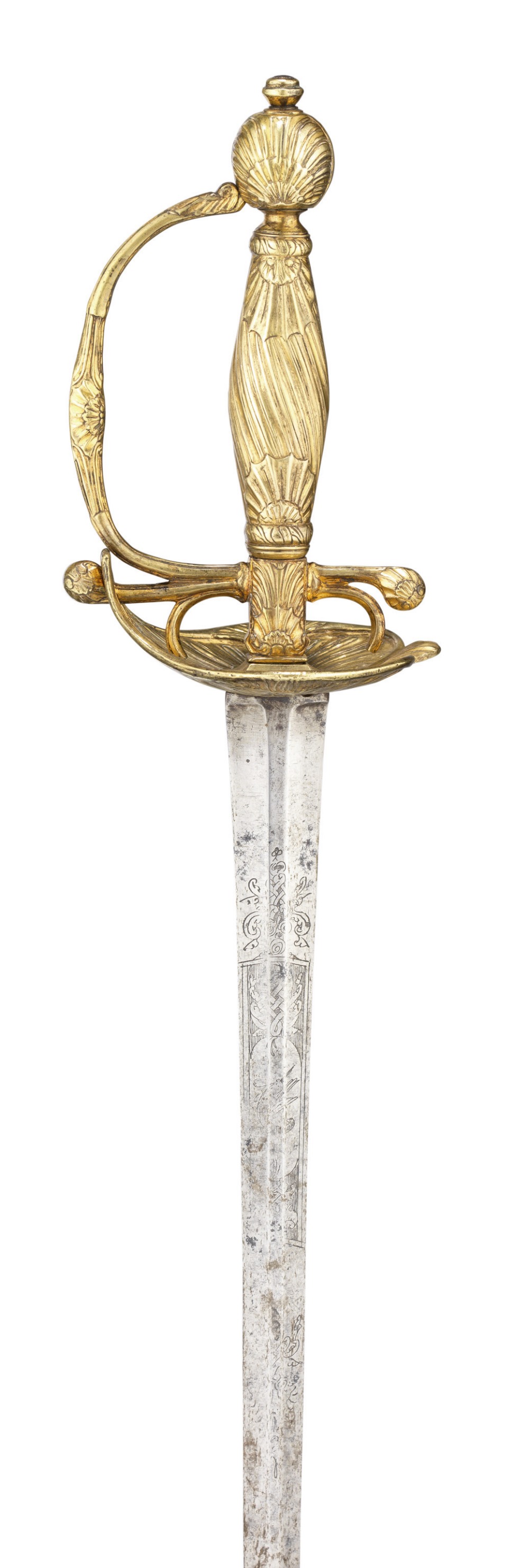 A CONTINENTAL SMALL-SWORD WITH GILT-BRASS HILT, CIRCA 1770 with associated blade of flattened-