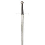 A EUROPEAN BASTARD SWORD, CIRCA 1500 with straight two-edged blade tapering uniformly to an obtuse