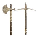 ‡ A HIGHLY DECORATED WAR HAMMER AND AXE IN TURKISH LATE 16TH/17TH CENTURY STYLE, LATE 19TH CENTURY