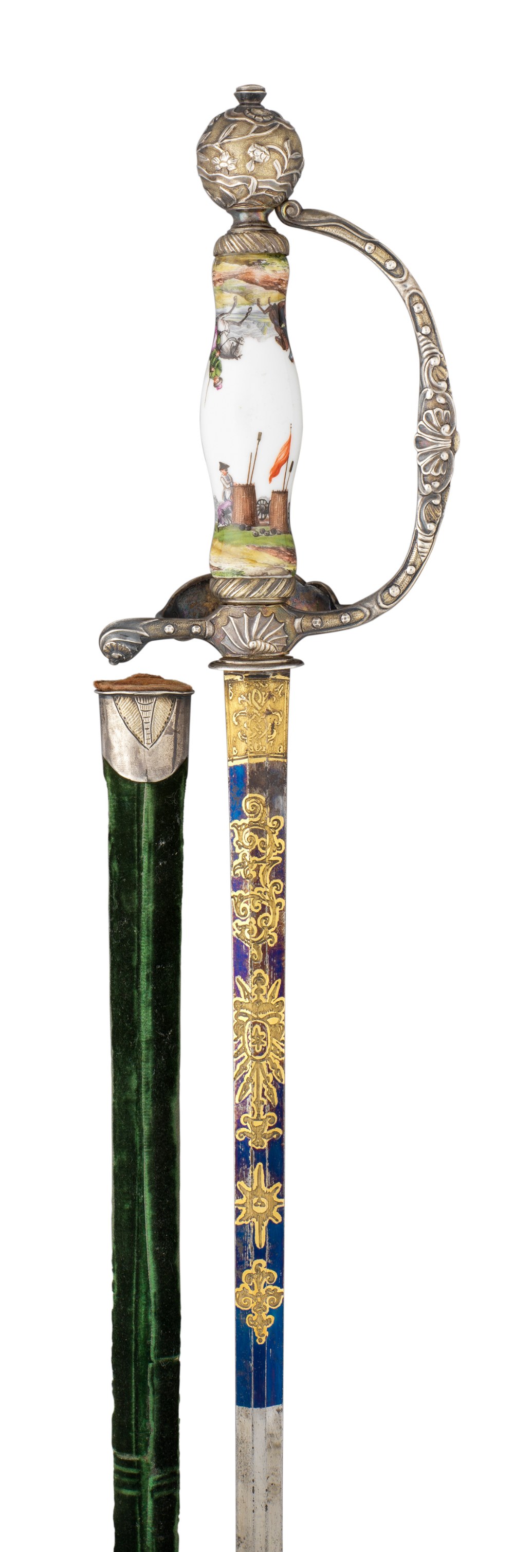 A FINE CASED GERMAN SMALL-SWORD WITH SILVER-GILT HILT AND PAINTED PORCELAIN GRIP, THIRD QUARTER OF - Image 3 of 3