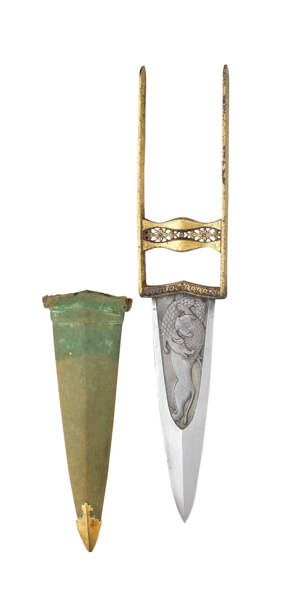 A FINE INDIAN DAGGER (KATAR), 18TH CENTURY, RAJASTHAN OR PUNJAB with triangular blade of watered - Image 2 of 2