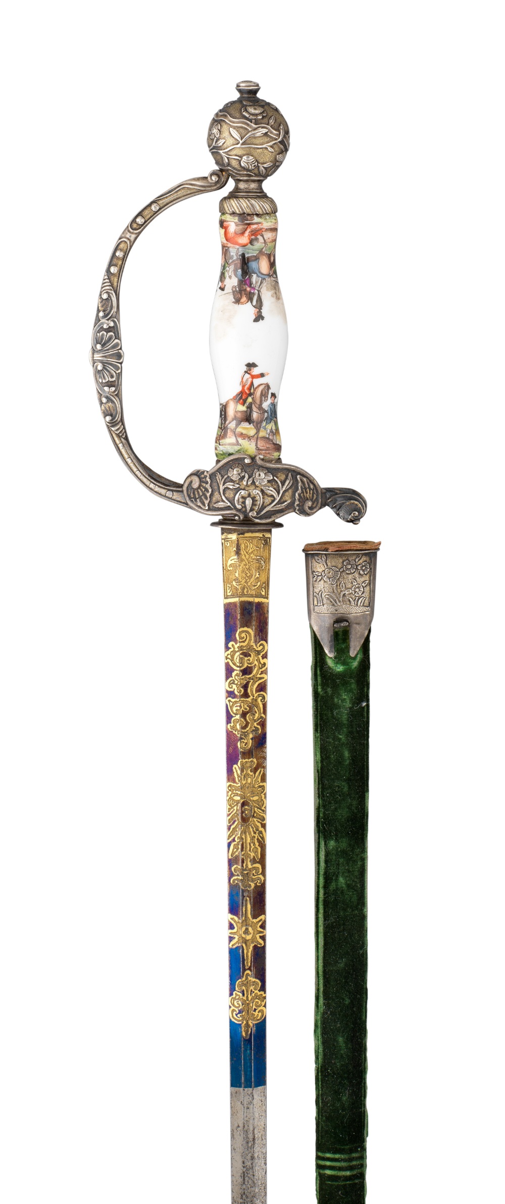 A FINE CASED GERMAN SMALL-SWORD WITH SILVER-GILT HILT AND PAINTED PORCELAIN GRIP, THIRD QUARTER OF - Image 2 of 3