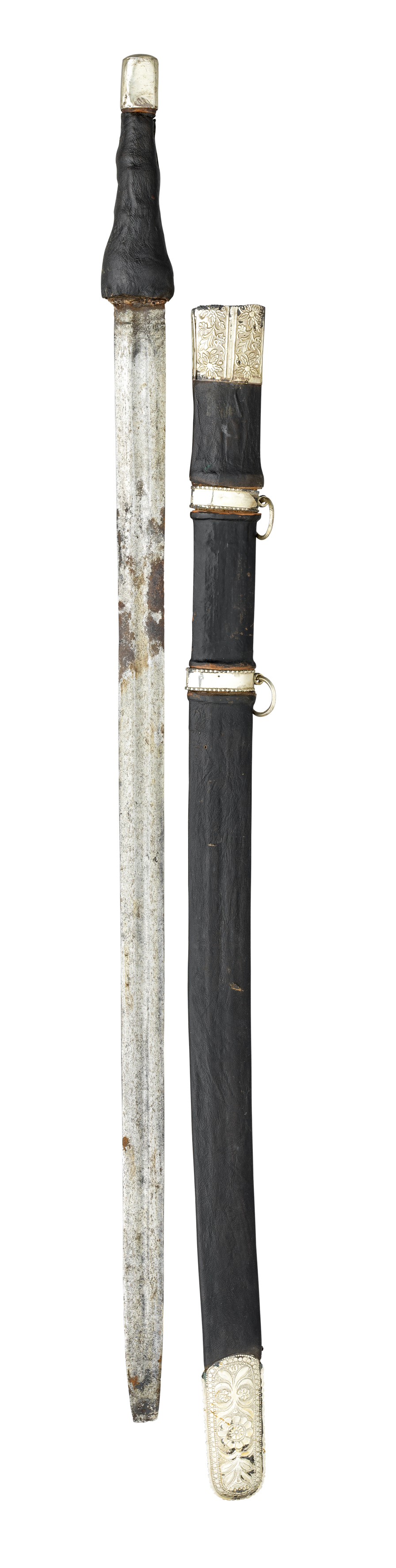 ‡ AN ARAB SWORD (KATTARI), OMAN, 19TH CENTURY with straight double-edged blade formed with a full-