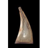 A NORTH EUROPEAN POWDER HORN, DATED 1773, PROBABLY SCANDINAVIAN of flattened cow horn, the outer