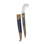‡ AN INDIAN DAGGER (KHANJAR), 19TH CENTURY with slightly curved double-edged blade of watered steel,