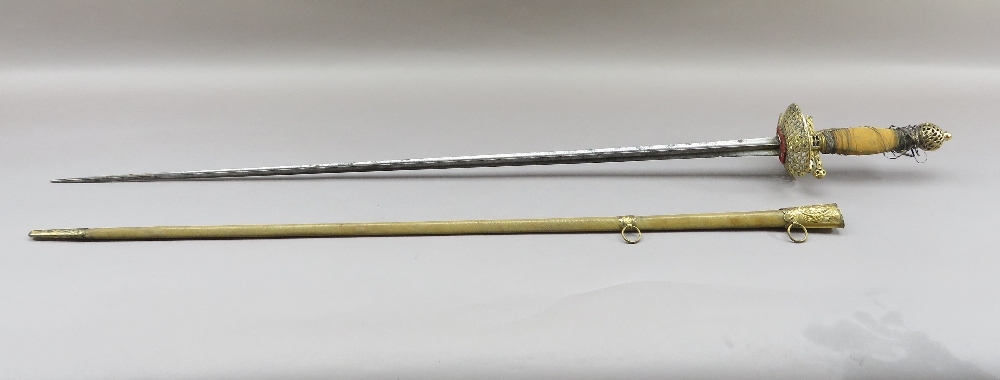 ‡ A NORTH EUROPEAN SMALL-SWORD, CIRCA 1770 with tapering blade of hollow-triangular section, gilt-