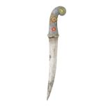 ‡ A FINE INDIAN GEM-SET JADE-HILTED DAGGER (KHANJAR), LATE 18TH/19TH CENTURY with slightly curved