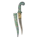 ‡ AN INDIAN DAGGER WITH ENAMELLED SILVER MOUNTS, LATE 19TH/20TH CENTURY with slightly recurved