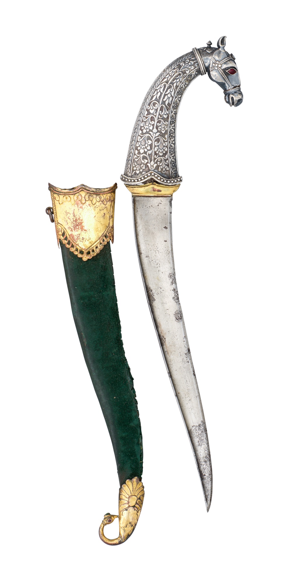 ‡ A FINE INDIAN SILVER-HILTED DAGGER (KHANJAR), 18TH CENTURY with slightly recurved blade of watered