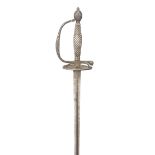 A FRENCH SILVER-HILTED SMALL-SWORD, PARIS 1809 with hollow-triangular blade etched with trophies and