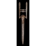 AN INDIAN DAGGER (KATAR), LATE 17TH CENTURY with fullered blade tapering towards the point, iron