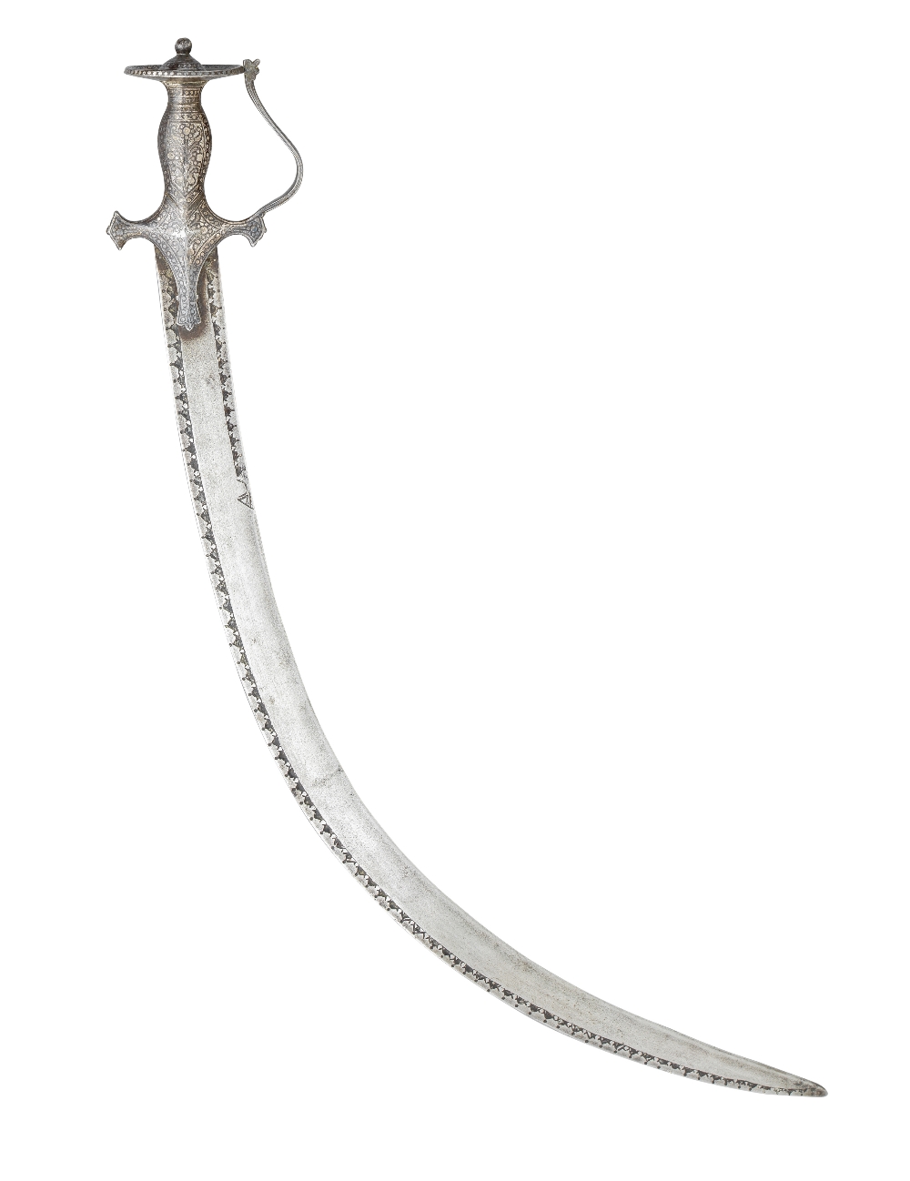 ‡ AN INDIAN SWORD (TALWAR), 19TH CENTURY with acutely curved blade formed with a reinforced